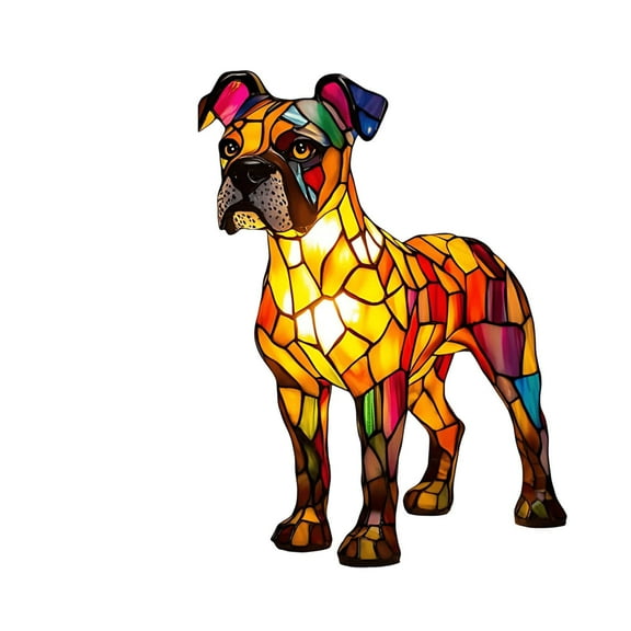 Stained Glass Dog Lamp Unique Handcrafted Style Boxer Figurine Light for Home Decor, Gifts, and Collectors