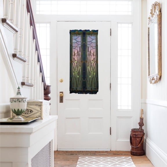 Stained Glass Door Curtains for Door Window,French Sidelight Front Back Door Curtains With Tieback,Vintage Abstract Botanical Plant Kitchen Rod Pocket Drapes Privacy Panel Window Blind Cover 25"x40"
