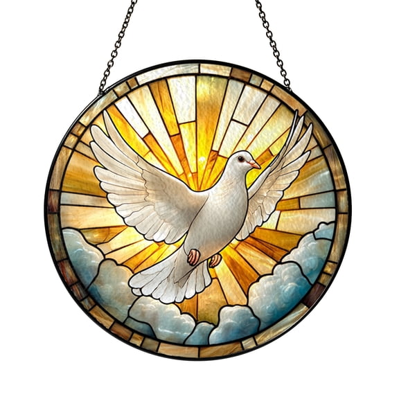 Stained Glass Dove Window Hanging, Holy Spirit Cross Sun Catcher, Spiritual Faith Decor for Peaceful Home Display