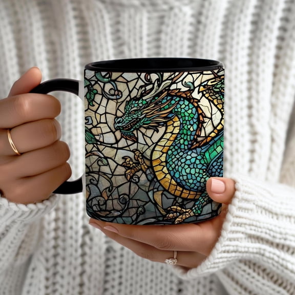 Stained Glass Dragon Coffee Mug, Fantasy Art Gift