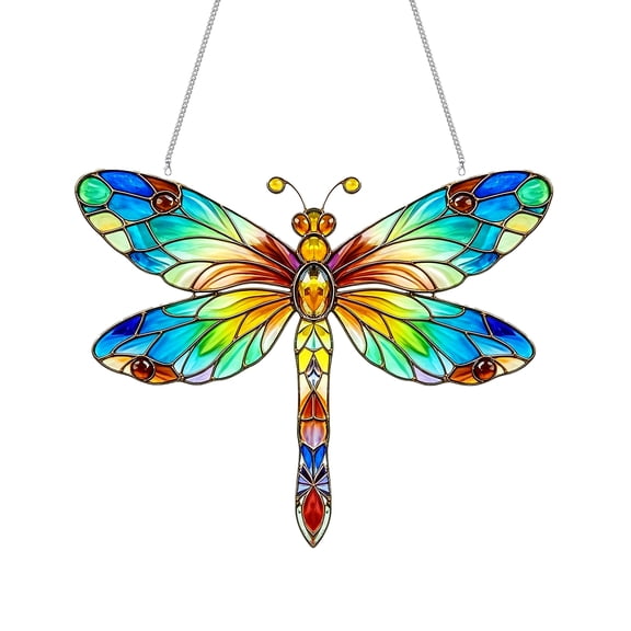 Stained Glass Dragonfly Acrylic Suncatcher Hanging Pendant