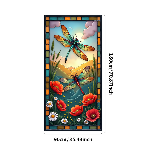 Stained Glass Dragonfly Banner Floral Design Decorative Nature Theme for Outdoor Decorations Garden Parties Nature Lovers