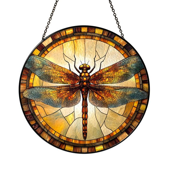 Stained Glass Dragonfly Window Decor, Elegant Garden Nature Design with Calm Artistic Style