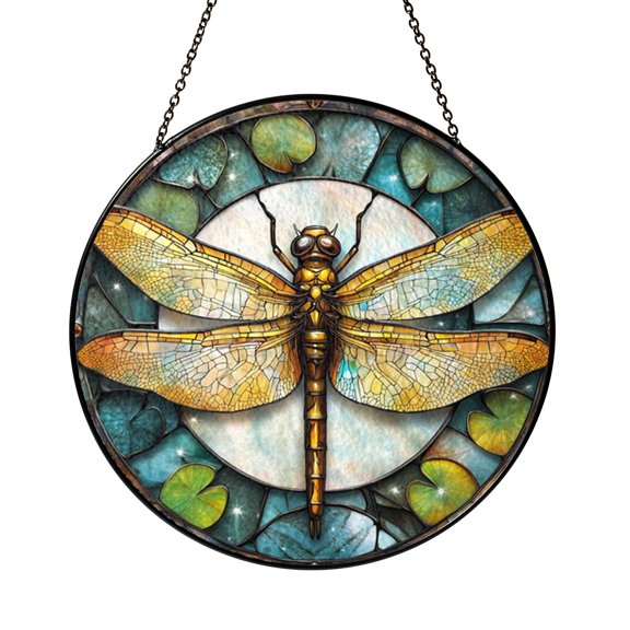 Stained Glass Dragonfly Window Panel, Elegant Garden Decor for Porch or Sunroom, Nature Inspired Art Accent
