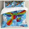 thumbnail image 1 of Stained Glass Duvet Cover Set, Hummingbird Clouds Sky Mosaic Illustration, Decorative 3 Piece Bedding Set with 2 Pillow Shams, Calking Size, Sky Blue Multicolor, by Ambesonne, 1 of 3