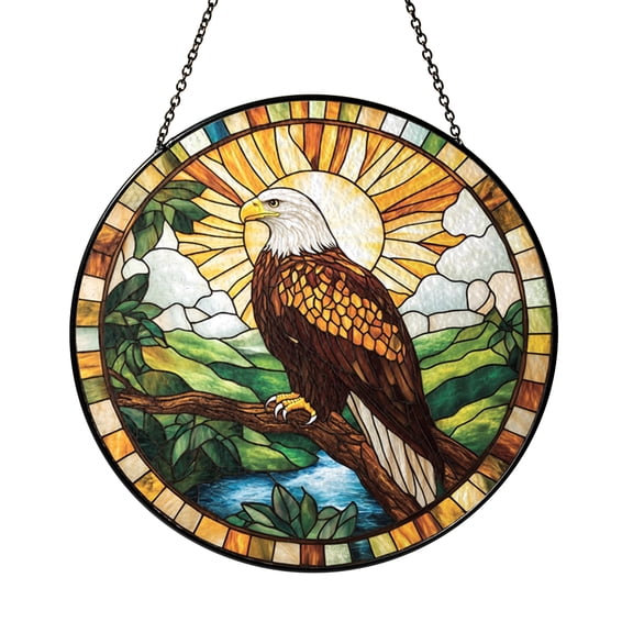 Stained Glass Eagle Window Decor, Blue Rustic Wildlife Design for Nature Inspired Homes