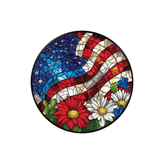 Stained Glass Effect 4th of July Window Clings Patriotic Window Decals Eagle Suncatcher Stickers for Memorial Day Independence Day American Flag Stickers Red Blue White Decoration, 10 Inch (Round2)