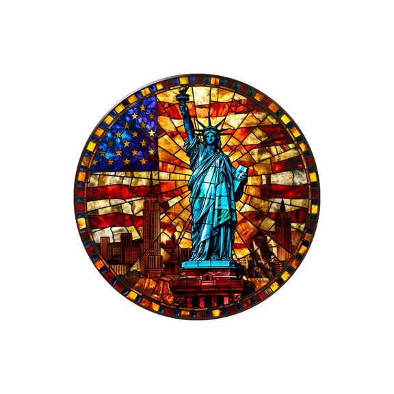 Stained Glass Effect 4th of July Window Clings Patriotic Window Decals Eagle Suncatcher Stickers for Memorial Day Independence Day American Flag Stickers Red Blue White Decoration, 10 Inch (Round1)