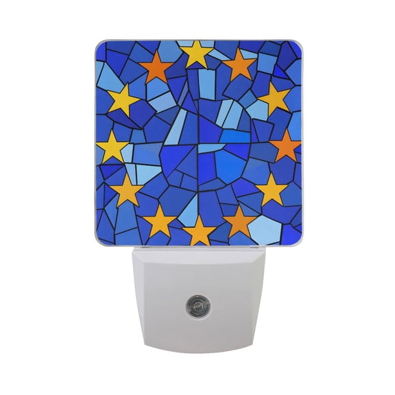 Stained Glass European Union Flag LED Night Light with Smart Sensor Plug Into Wall Dusk to Dawn 2 packs