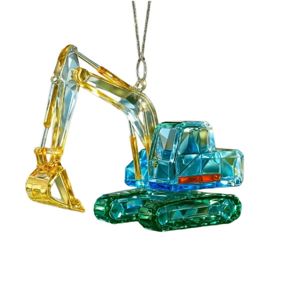Stained Glass Excavator Christmas Ornament, Colorful Excavator Christmas Tree Decoration, Excavator Gift for Workers, Dad Truck toy Keepsake, Construction Workers Ornament, Blue Yellow