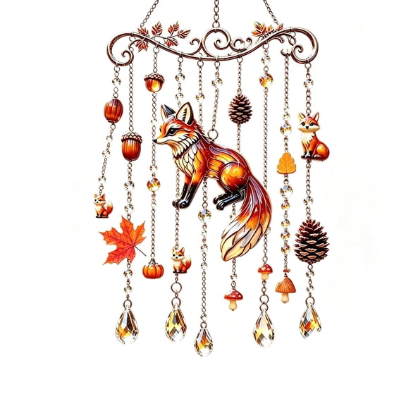 Stained Glass Fall Animal Suncatcher Wind Chime, Autumn Window Hanging Decor for Indoor Outdoor Home