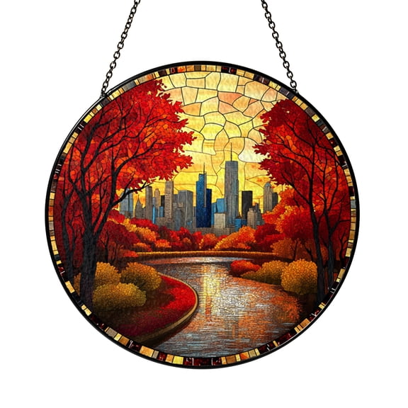 Stained Glass Fall City Park Window Hanging Art