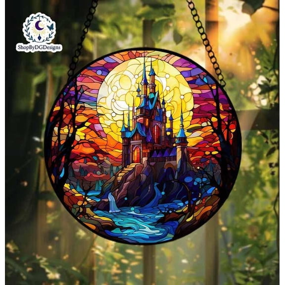 Stained Glass Fantasy Castle, Vibrant Castle Window Art, Magical Castle Suncatcher, Colorful Hanging Decor, Perfect Gift for Fantasy Lovers 4303514318