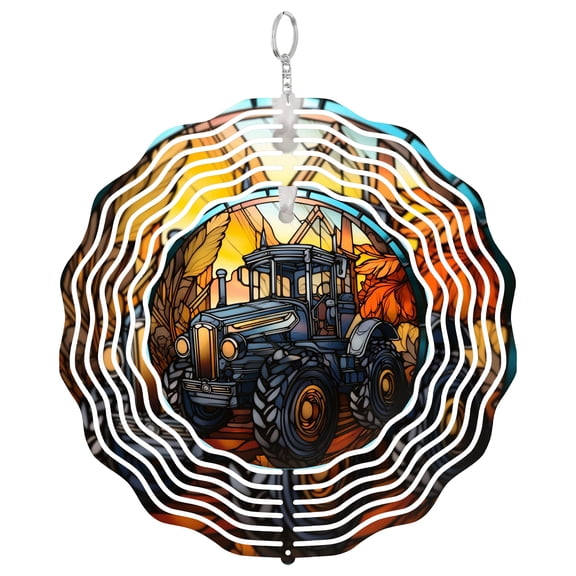 Stained Glass Farm Tractor Art 3D Wind Spinner Stainless Steel Kinetic Art Country Home Decor 10 Inch