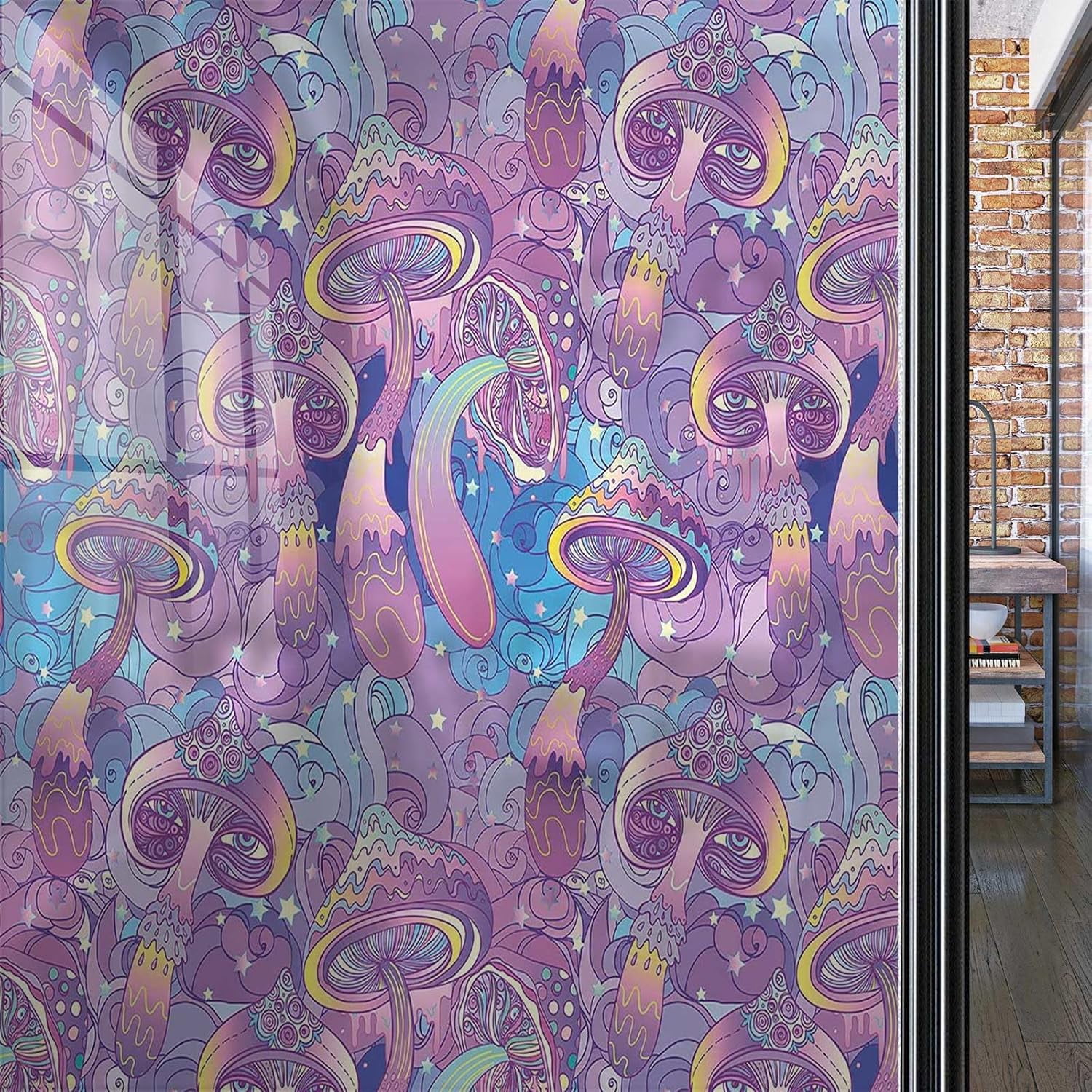 Stained Glass Film For Glass Doors Mushroom Window Covering Film