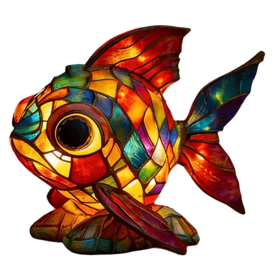 Stained Glass Fish Lamp - Handcrafted Colorful Mosaic Animal Fish Night Light,Fish Series Resin Art LED Table Lamps with Warm Ambient Glow,Unique Home Decor Accent for Living Room Bedside
