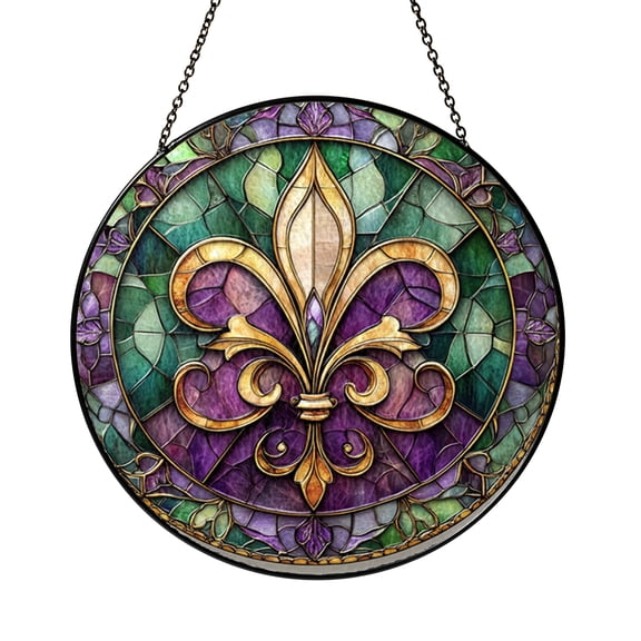 Stained Glass Fleur-de-Lis Panel – Elegant New Orleans-Inspired Window Hanging