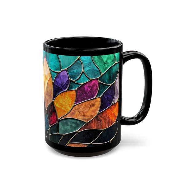 Stained Glass Floral Mug: Geometric Abstract Art, Ceramic Coffee Cup