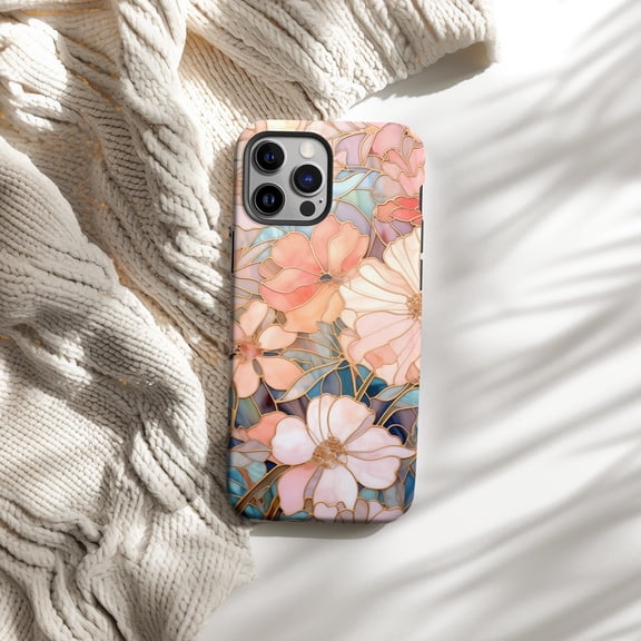 Stained Glass Floral Phone Case For iPhone Samsung Galaxy Slim Hard Cover Pastel Flower Mosaic Art