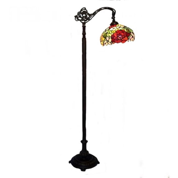 Stained Glass Floral Shade on a Metal Stand Floor Lamp, Multi Color