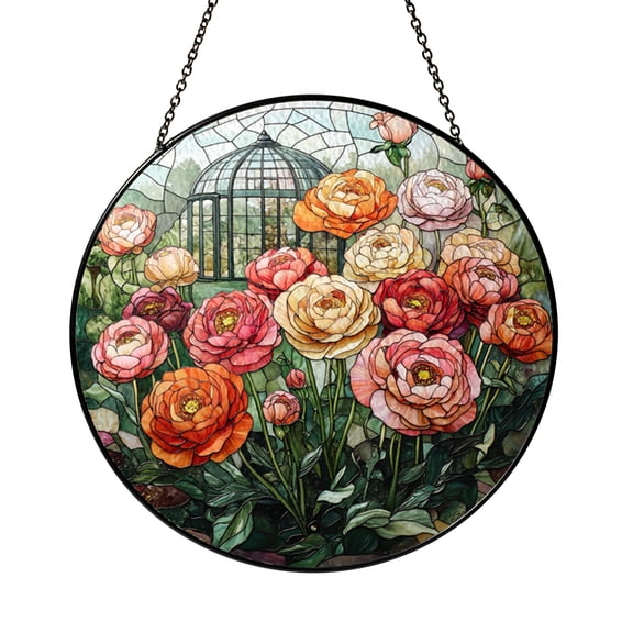 Stained Glass Floral Suncatcher, Ranunculus Garden Design, Housewarming or Mother’s Day Gift
