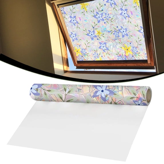 Stained Glass Floral Window Film,17X39" Static Cling Decorative Window Sticker, Colorful Flower Privacy Window Covering, Non-Adhesive Window Decor Film, Botanical Pattern Sun Catcher Window Vinyl