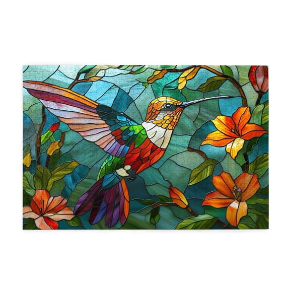 Stained Glass Flower Bird Puzzles for Adults 1000 Pieces Colorful Mosaic Hummingbird Jigsaw Puzzles with Letters on Back Hard Impossible Difficult Challenging Family Puzzle