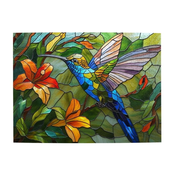 Stained Glass Flower Bird Puzzles for Adults 500 Pieces Colorful Mosaic Hummingbird Jigsaw Puzzles with Letters on Back Hard Impossible Difficult Challenging Family Puzzle