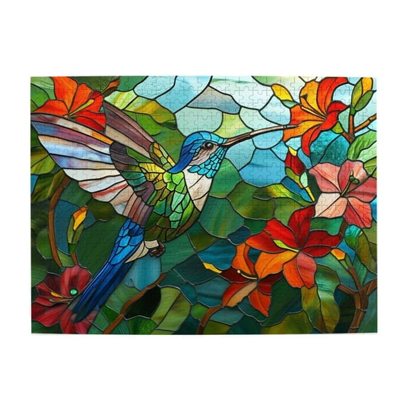 Stained Glass Flower Bird Puzzles for Adults 500 Pieces Colorful Mosaic Hummingbird Jigsaw Puzzles with Letters on Back Hard Impossible Difficult Challenging Family Puzzle