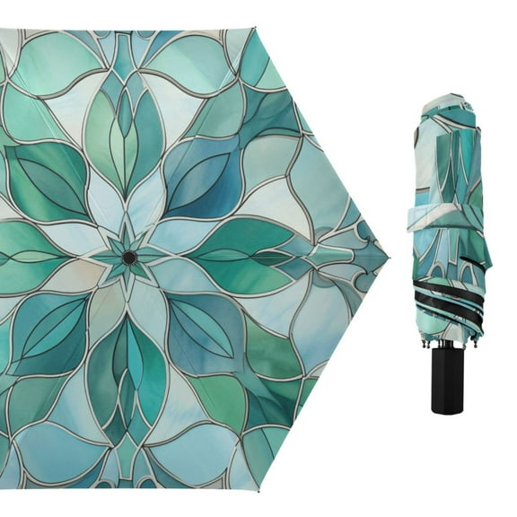 Stained Glass Flower Compact Sun Umbrella Windproof Travel Umbrellas for Rain Strong Portable UV Protection