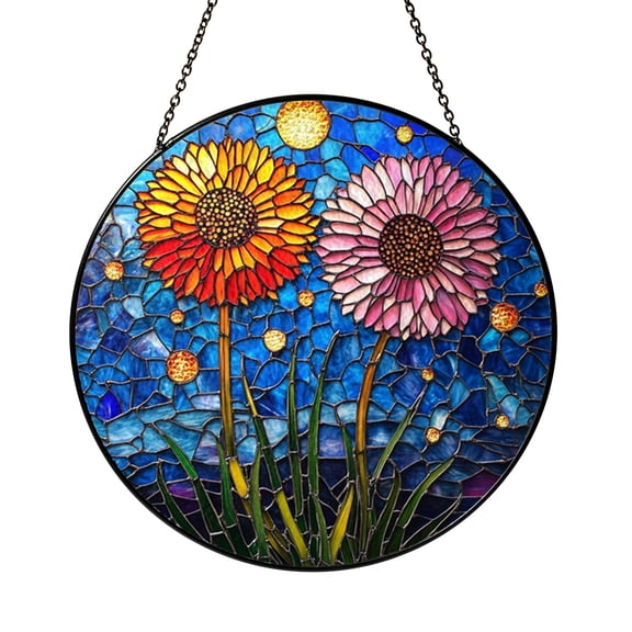 Stained Glass Flower Firework Scene – Window Decor Art2001