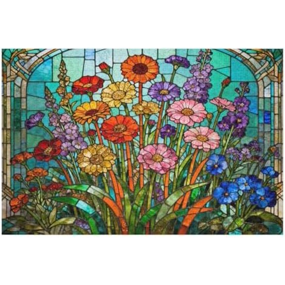Stained Glass Flower Jigsaw Puzzle for Adults 500 Pieces, Vibrant Mosaic Floral Artwork, Challenging Brain Puzzle for Family Game Night, Elegant Home Decor Gift