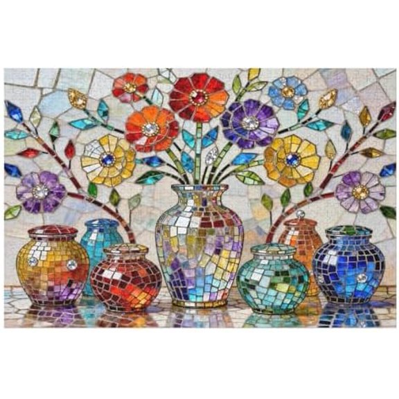 Stained Glass Flower of Life Jigsaw Puzzles for Adults 1000 Pieces, Sacred Geometry Art Design, Challenging Brain Puzzle for Mindful Family Activity and Decor