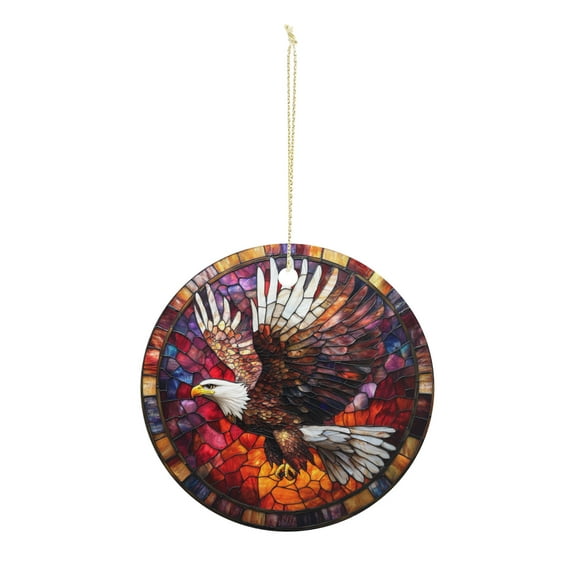 Stained Glass Flying Eagle Christmas ornament, Christmas decoration, holiday present idea, heirloom keepsake, round ceramic, gift Exchange, bauble present, gift idea