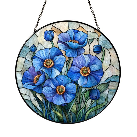 Stained Glass Forget-Me-Not Suncatcher, Window Hanging Ornament, In Loving Memory Botanical Home Decor Gift