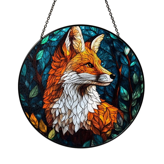 Stained Glass Fox Window Ornament – Forest Wildlife Home Decoration