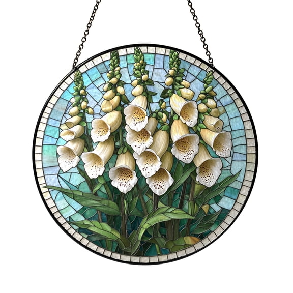 Stained Glass Foxglove Round Suncatcher Window Hanging Floral Field Panel for Home Decor Lovely Nature Gift