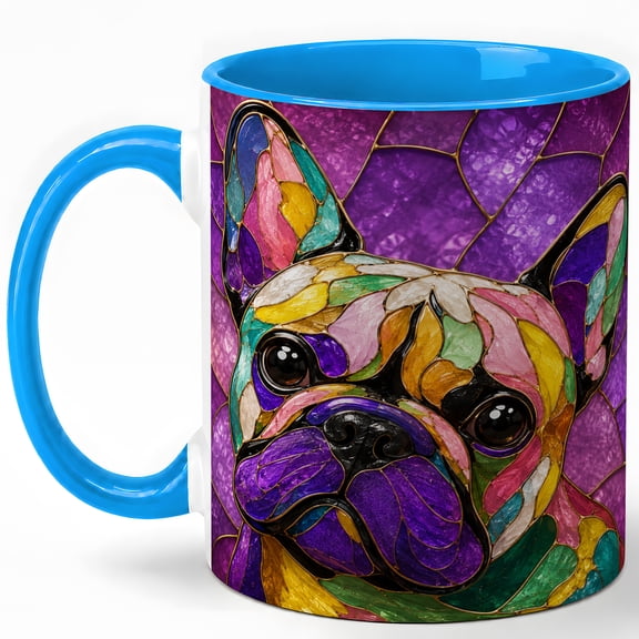 Stained Glass French Bulldog Coffee Mug, Colorful Dog Mug, Ceramic 11 oz