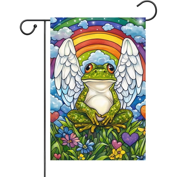 Stained Glass Frog Garden Flag, 12 x 18 Inch Double Sided, Spring Summer Rainbow Bridge Pet Loss Bereavement Sympathy Memorial Flag