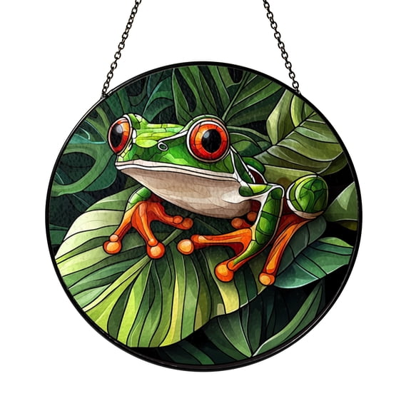 Stained Glass Frog Pond Suncatcher Window Hanging, Playful Nature Inspired Home Window Decor