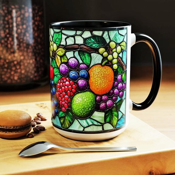 Stained Glass Fruit Coffee Mug: Cottagecore Kitchen Decor