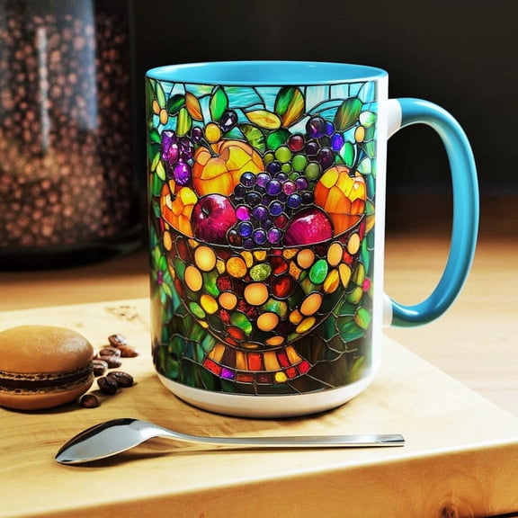 Stained Glass Fruit Mug: Colorful Mosaic Coffee Cup, Kitchen Art