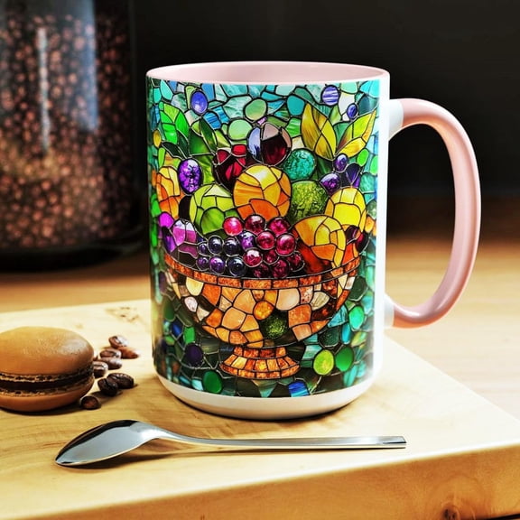 Stained Glass Fruit Pattern Mug: Tropical Summer Art Coffee Cup