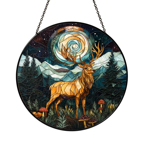 Stained Glass Galaxy Deer Window Decor, Spiritual Woodland Suncatcher for Nature Inspired Homes