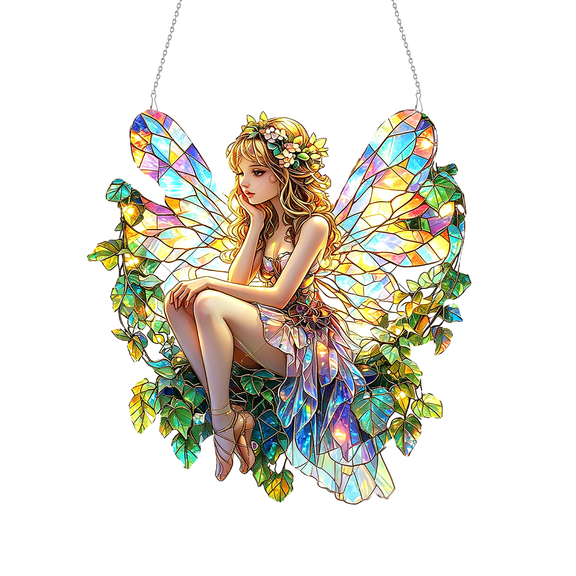Stained Glass Garden Fairy Acrylic Suncatcher Hanging Pendant