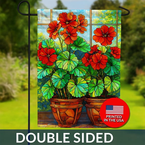 Stained Glass Geranium Double Sided Garden Flag Flower Flag Potted Plant