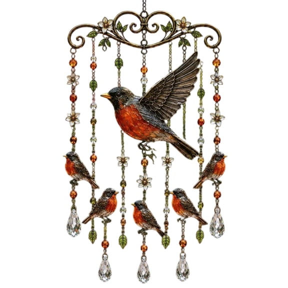 Stained Glass Goldfinch Wind Chime, Bird Shaped Window Suncatcher Hanging Ornament, Metal Wind Bell, Decorative Pendant for Garden Yard Home Window Display