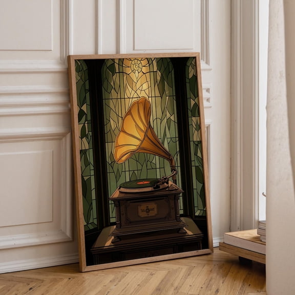 Stained Glass Gramophone Vintage Record Player Art Nouveau Music Vinyl Poster Unframed Paper Print