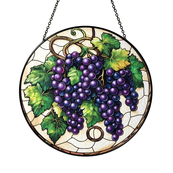 Stained Glass Grape Suncatcher, Elegant Purple Vineyard Design, Rustic Window Hanging and Wine-Themed Home Decor