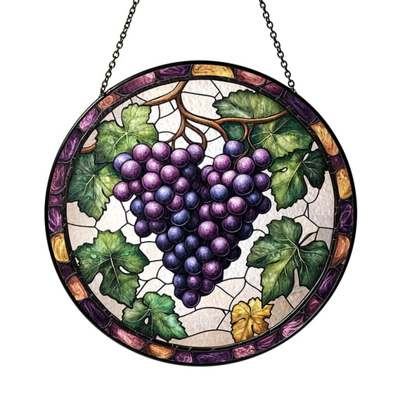 Stained Glass Grapes Window Hanging, Vintage Vineyard Style Decor, Window or Wall Accent, Unique Gift Idea for Wine Enthusiasts